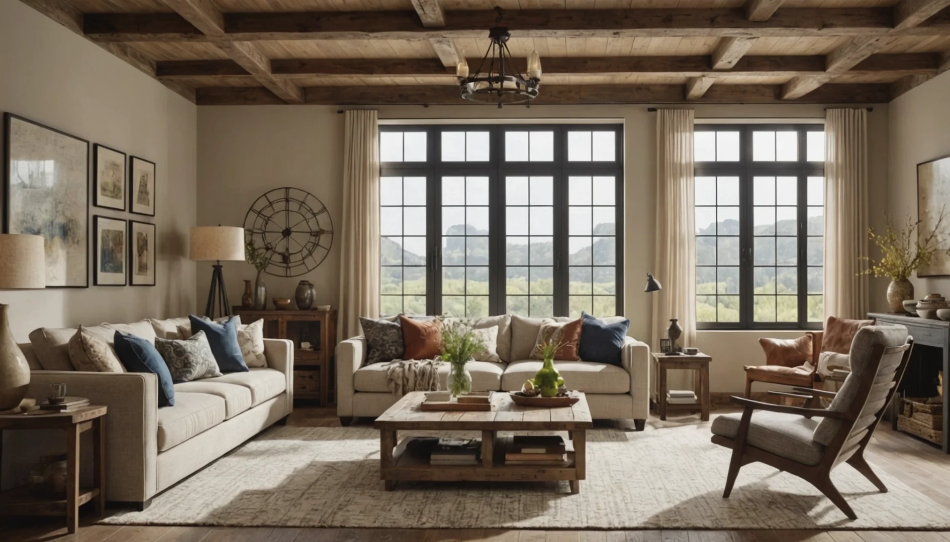 idées pour salon avec poutres