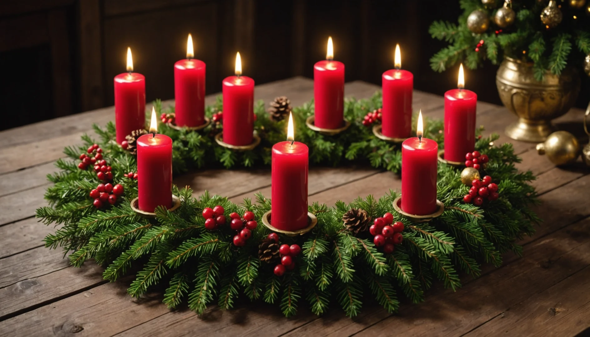 couronne de l’Avent avec bougies rouges
